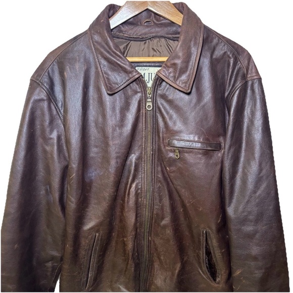 Vintage M. Julian Wilson Heavy Leather Bomber Jacket Dark Brown Distressed XL - Picture 3 of 16